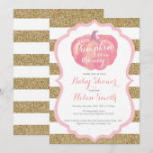 Roze en Gouden Pompoen Meisje Baby shower Uitnodig Kaart (Voorkant / Achterkant)