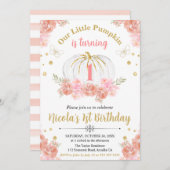 Roze en gouden pompoenen, meisje, 1e verjaardag kaart (Voorkant / Achterkant)