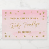 Roze en gouden Pop en pure Baby shower Sparkling Wijnetiket (Enkel label)