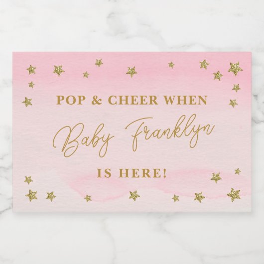Roze en gouden Pop en pure Baby shower Sparkling Wijnetiket (Enkel label)