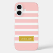 Roze en Gouden Preppy Strepen Monogram Case-Mate iPhone Case (Achterkant)