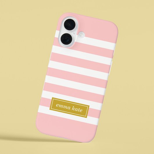 Roze en Gouden Preppy Strepen Monogram Case-Mate iPhone Case