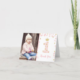 Roze en Gouden Prinses 1e Verjaardag Dank u Kaart