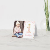 Roze en Gouden Prinses 1e Verjaardag Dank u Kaart (Voorkant)