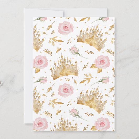 Roze en Gouden Prinses 1e Verjaardag Uitnodiging (Achterkant)