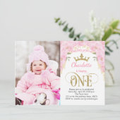 Roze en gouden prinses 1ste verjaardag kaart (Staand voorkant)