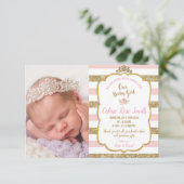 Roze en gouden prinses Baby Girl Birth Aankondiging (Staand voorkant)