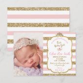 Roze en gouden prinses Baby Girl Birth Aankondiging (Voorkant / Achterkant)