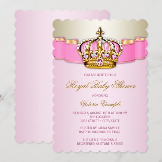 Roze en gouden prinses Baby shower Kaart (Voorkant / Achterkant)