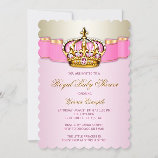 Roze en gouden prinses Baby shower Kaart (Voorkant)