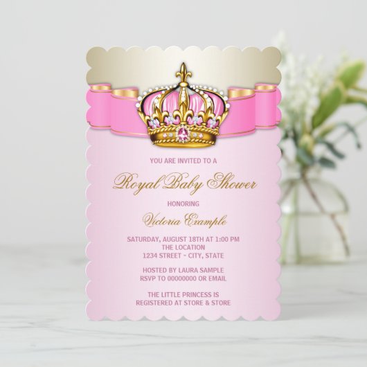 Roze en gouden prinses Baby shower Kaart (Staand voorkant)