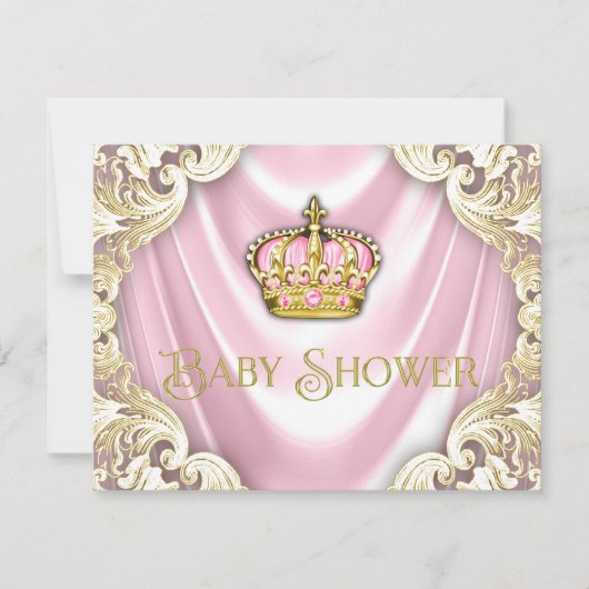 Roze en gouden prinses Baby shower Kaart (Voorkant)