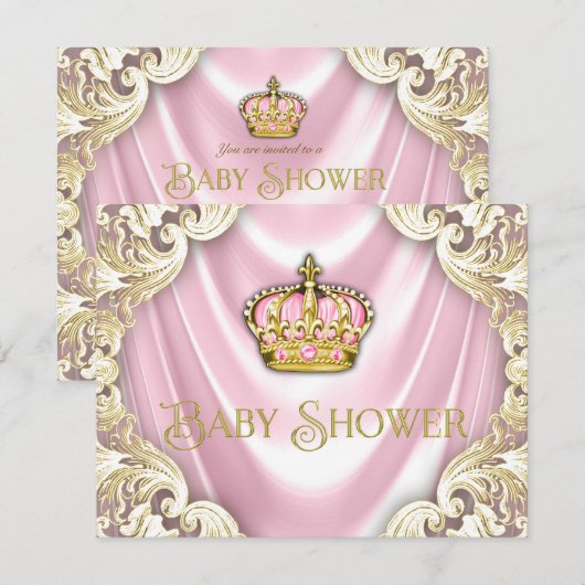 Roze en gouden prinses Baby shower Kaart (Voorkant / Achterkant)