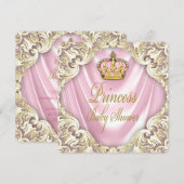 Roze en gouden prinses Baby shower Kaart (Voorkant / Achterkant)
