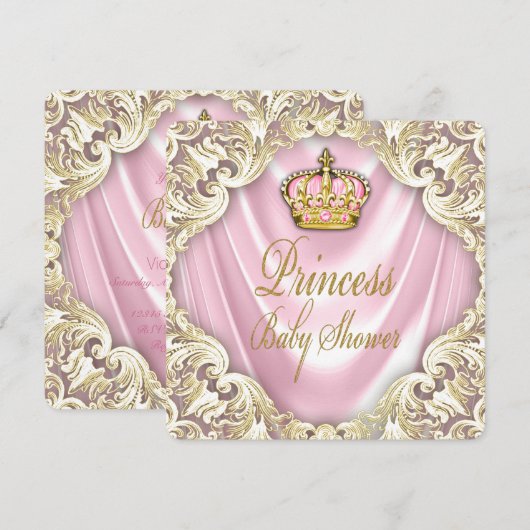 Roze en gouden prinses Baby shower Kaart (Voorkant / Achterkant)