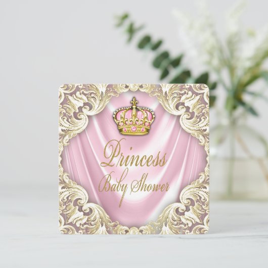 Roze en gouden prinses Baby shower Kaart (Staand voorkant)