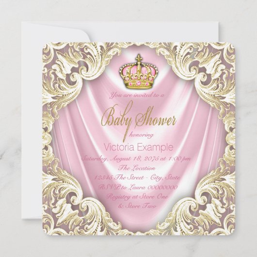 Roze en gouden prinses Baby shower Kaart (Achterkant)