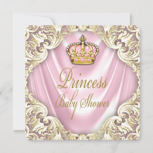Roze en gouden prinses Baby shower Kaart (Voorkant)