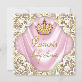 Roze en Gouden Prinses Baby Shower Kaart