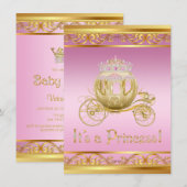 Roze en gouden prinses babyshower uitnodigingen (Voorkant / Achterkant)
