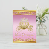 Roze en gouden prinses babyshower uitnodigingen (Staand voorkant)