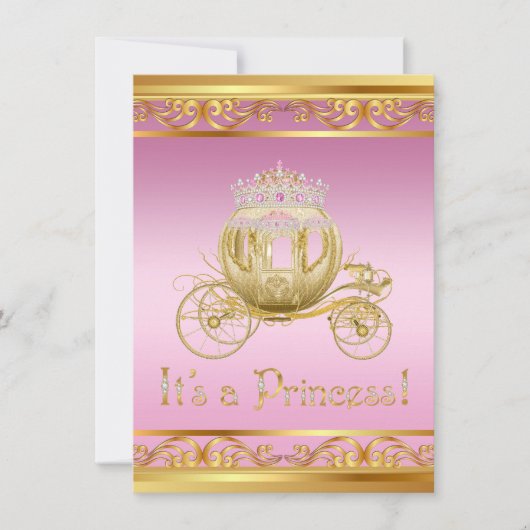 Roze en gouden prinses babyshower uitnodigingen (Voorkant)