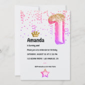 Roze en Gouden Prinses Ballon 1e Verjaardag Kaart (Voorkant)