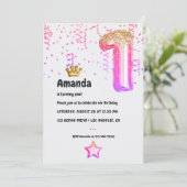 Roze en Gouden Prinses Ballon 1e Verjaardag Kaart (Staand voorkant)