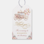 Roze en Gouden Prinses Carriage Verjaardagsfeest Cadeaulabel (Voorkant)