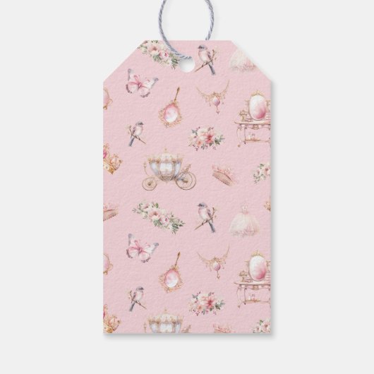 Roze en Gouden Prinses Carriage Verjaardagsfeest Cadeaulabel (Achterkant)