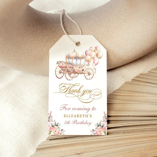 Roze en Gouden Prinses Carriage Verjaardagsfeest Cadeaulabel