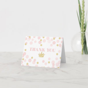 Roze en gouden prinses Confetti bedankkaart