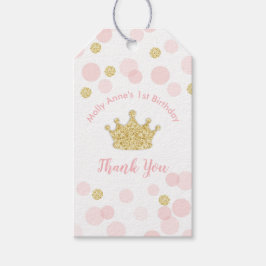 Roze en Gouden Prinses Confetti Dank U Cadeaulabel