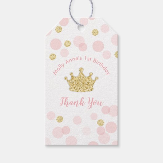 Roze en Gouden Prinses Confetti Dank U Cadeaulabel (Voorkant)