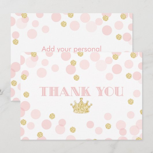 Roze en gouden prinses Confetti Hartelijk dank Bedankkaart (Voorkant / Achterkant)