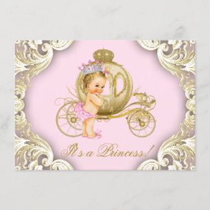 Roze en Gouden Prinses Koffer Baby Shower Kaart
