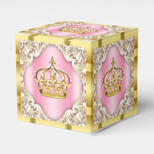 Roze en Gouden Prinses Kroon Bedankdoosjes (Voorkant Zijde)