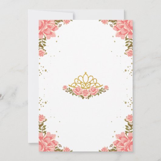 Roze en Gouden Prinses Kroon Bloemen Baby shower Kaart (Achterkant)