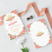 Roze en Gouden Prinses Kroon Bloemen Baby shower Kaart