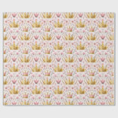Roze en Gouden Prinses Kroon Bloemen Patroon Cadeaupapier (Vlak)