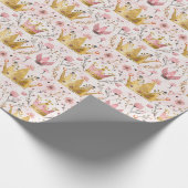 Roze en Gouden Prinses Kroon Bloemen Patroon Cadeaupapier (Hoek)