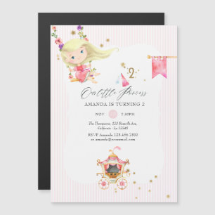Roze en Gouden Prinses Meisje 2de Verjaardagsfeest Magnetische Uitnodiging