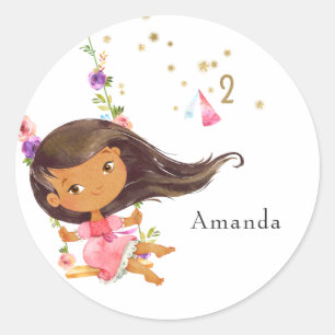 Roze en Gouden Prinses Meisje 2de Verjaardagsfeest Ronde Sticker