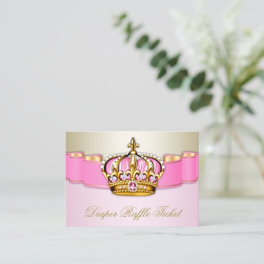 Roze en Gouden Prinses Meisjes Luier Raffle Ticket Informatiekaartje (Staand voorkant)