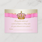 Roze en Gouden Prinses Meisjes Luier Raffle Ticket Informatiekaartje (Achterkant)