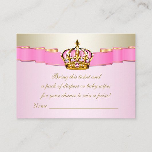 Roze en Gouden Prinses Meisjes Luier Raffle Ticket Informatiekaartje (Achterkant)