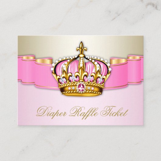 Roze en Gouden Prinses Meisjes Luier Raffle Ticket Informatiekaartje (Voorkant)