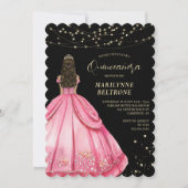 Roze en Gouden Prinses Quinceañera Kaart (Voorkant)