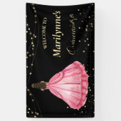 Roze en gouden prinses Quinceañera Welkom Spandoek (Verticaal)