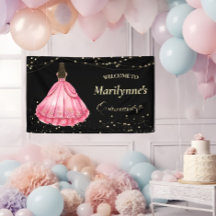 Roze en gouden prinses Quinceañera Welkom